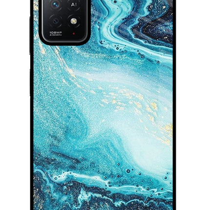 Blue Glitter Marble Redmi Note 11 Pro+ 5G Glass Case Back Cover by Casekaro