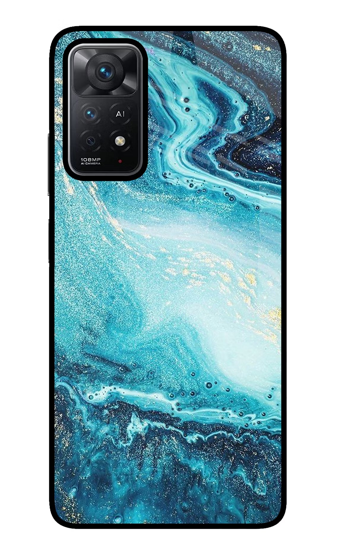 Blue Glitter Marble Redmi Note 11 Pro+ 5G Glass Case Back Cover by Casekaro