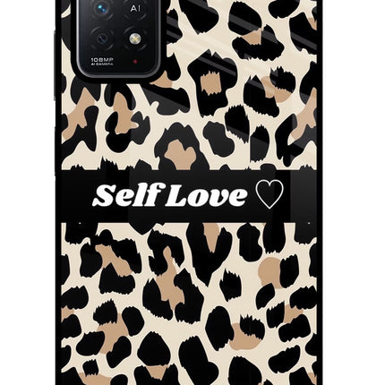 Leopard Print Self Love Redmi Note 11 Pro+ 5G Glass Case Back Cover by Casekaro
