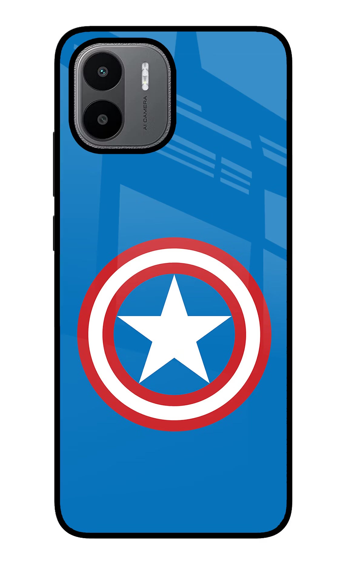 Captain America Logo Redmi A1/A2 Glass Case Back Cover by Casekaro