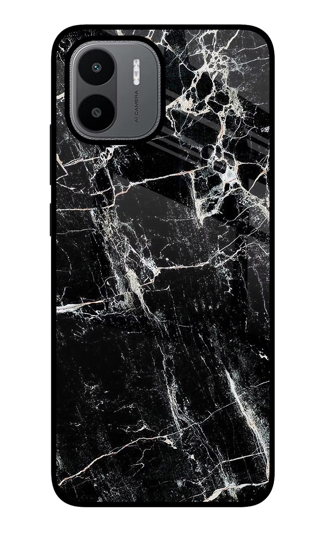 Black Marble Texture Redmi A1/A2 Glass Case Back Cover by Casekaro