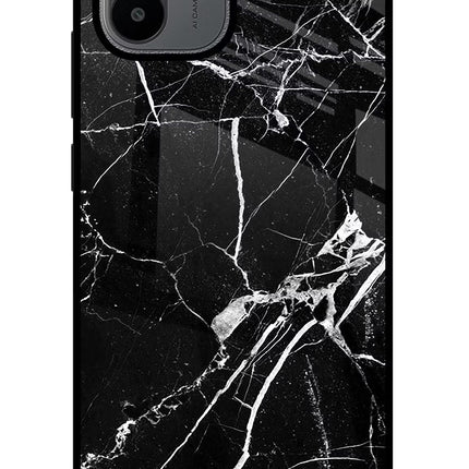 Black Marble Pattern Redmi A1/A2 Glass Case Back Cover by Casekaro