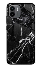 Black Marble Pattern Redmi A1/A2 Glass Case Back Cover by Casekaro