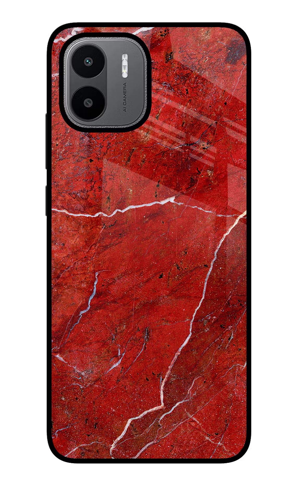 Red Marble Design Redmi A1/A2 Glass Case Back Cover by Casekaro