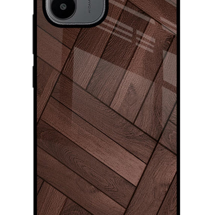 Wooden Texture Design Redmi A1/A2 Glass Case Back Cover by Casekaro