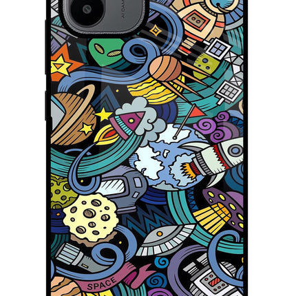 Space Abstract Redmi A1/A2 Glass Case Back Cover by Casekaro
