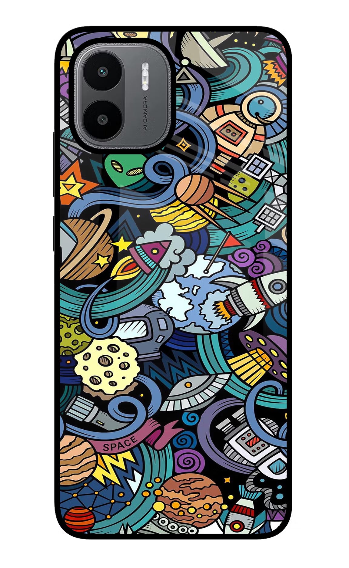 Space Abstract Redmi A1/A2 Glass Case Back Cover by Casekaro