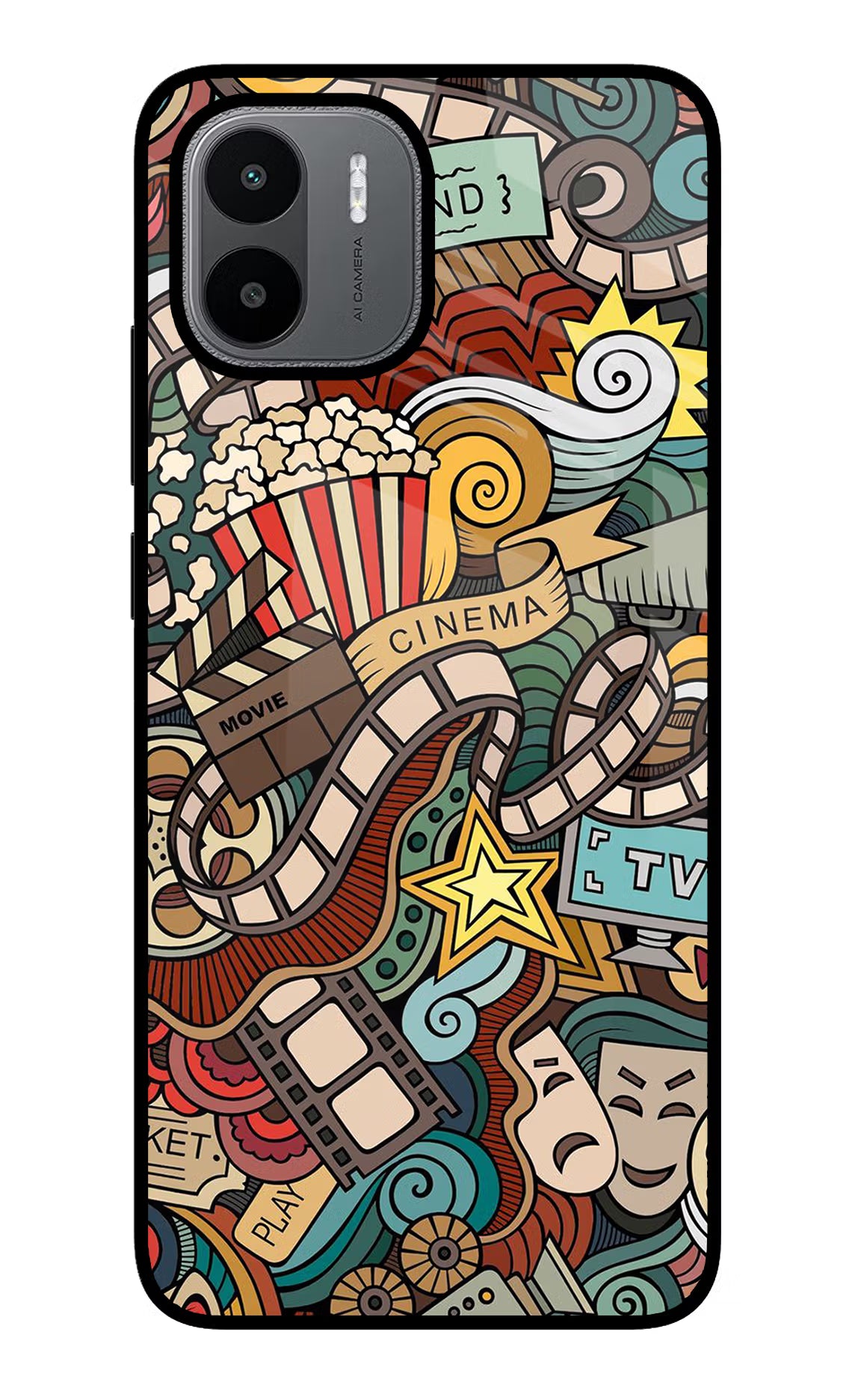 Cinema Abstract Redmi A1/A2 Glass Case Back Cover by Casekaro