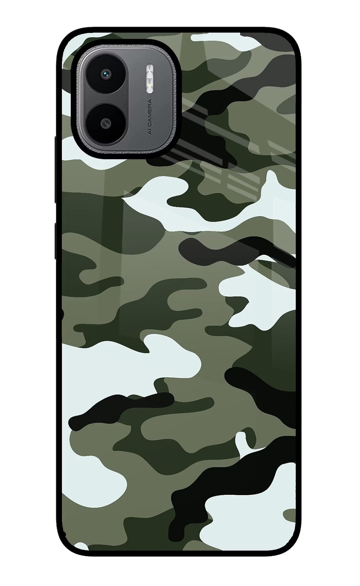 Camouflage Redmi A1/A2 Glass Case Back Cover by Casekaro