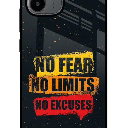 No Fear No Limits No Excuse Redmi A1/A2 Glass Case Back Cover by Casekaro
