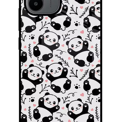 Cute Panda Redmi A1/A2 Glass Case Back Cover by Casekaro