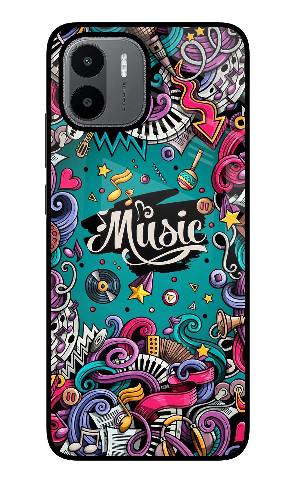 Music Graffiti Redmi A1/A2 Glass Case Back Cover by Casekaro