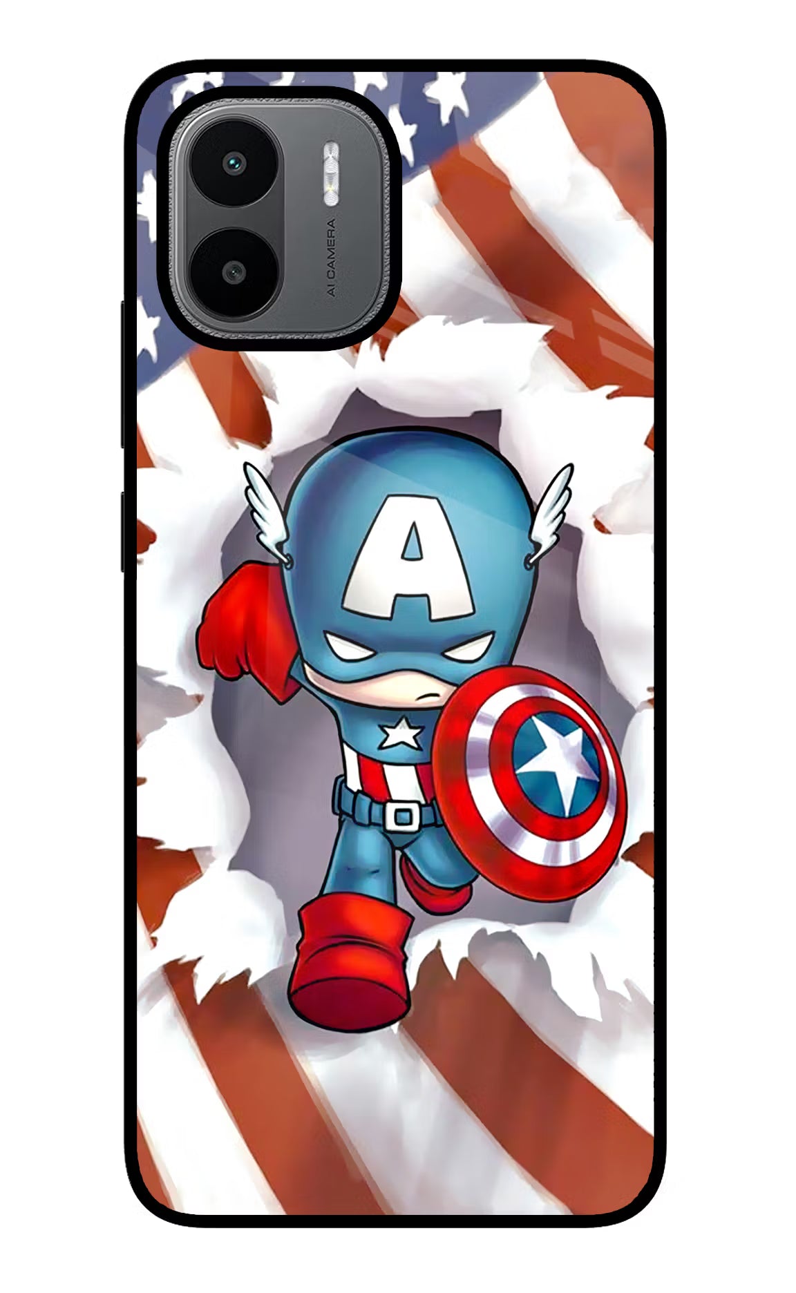 Captain America Redmi A1/A2 Glass Case Back Cover by Casekaro