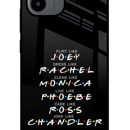 FRIENDS Character Redmi A1/A2 Glass Case Back Cover by Casekaro