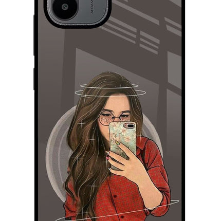 Selfie Queen Redmi A1/A2 Glass Case Back Cover by Casekaro