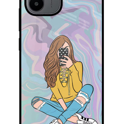 Selfie Girl Redmi A1/A2 Glass Case Back Cover by Casekaro