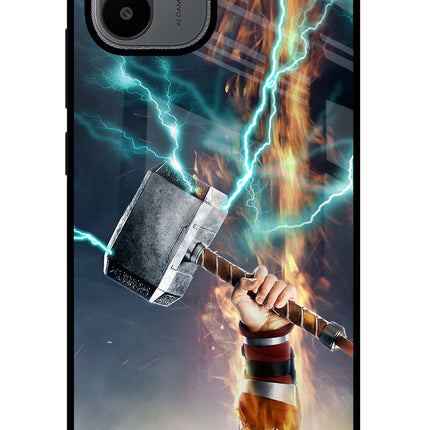 Thor Hammer Mjolnir Redmi A1/A2 Glass Case Back Cover by Casekaro