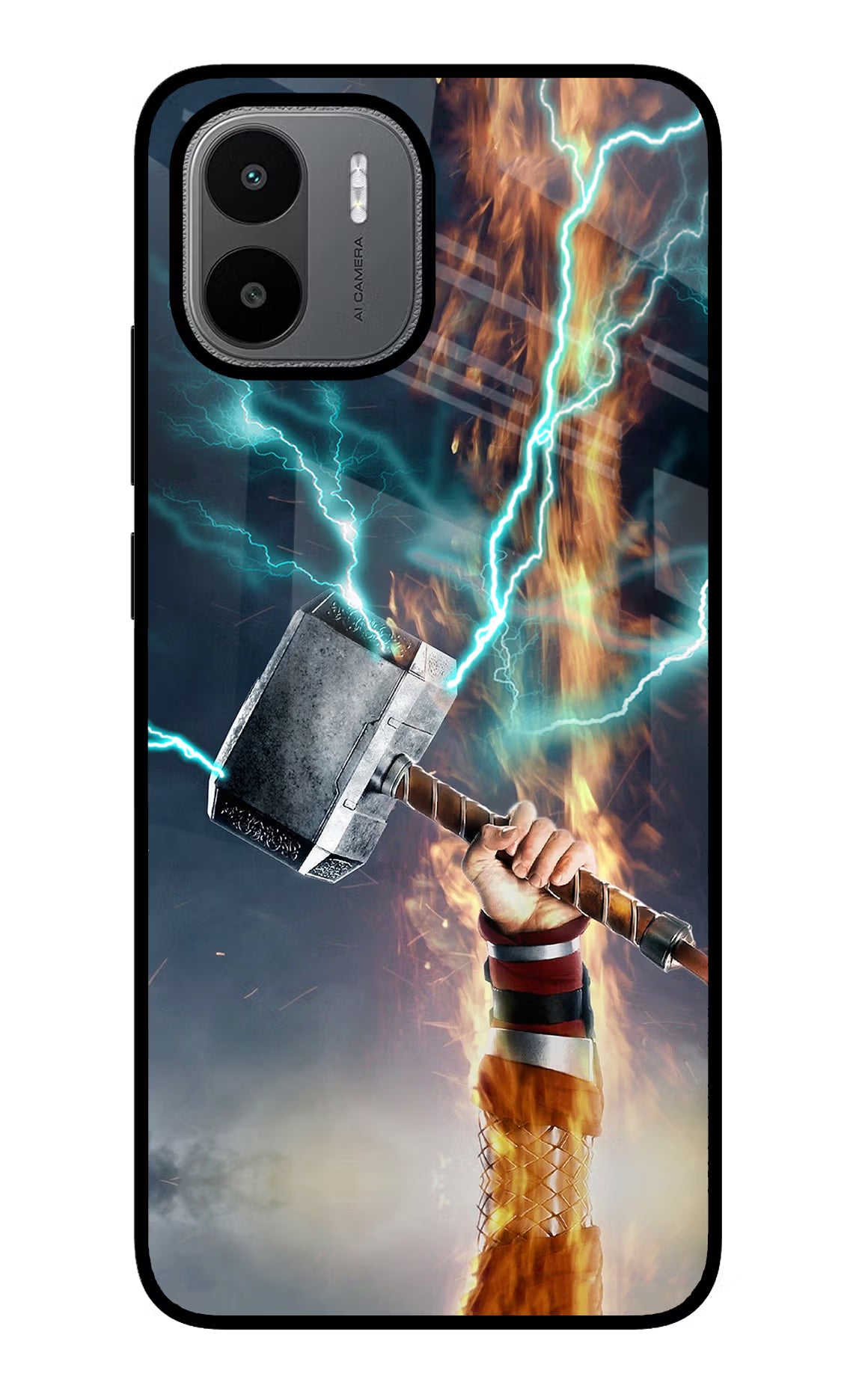 Thor Hammer Mjolnir Redmi A1/A2 Glass Case Back Cover by Casekaro