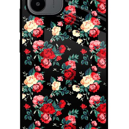 Rose Pattern Redmi A1/A2 Glass Case Back Cover by Casekaro