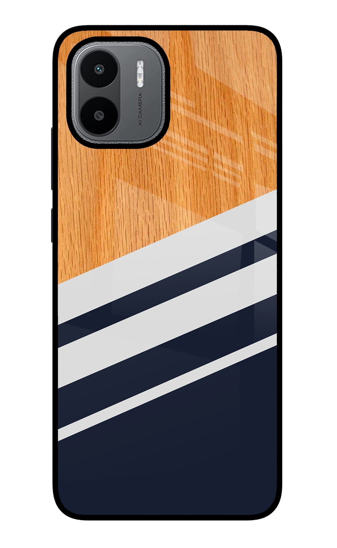 Blue and white wooden Redmi A1/A2 Glass Case