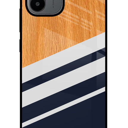 Blue and white wooden Redmi A1/A2 Glass Case Back Cover by Casekaro