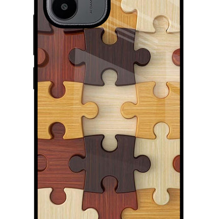 Wooden Puzzle Redmi A1/A2 Glass Case Back Cover by Casekaro