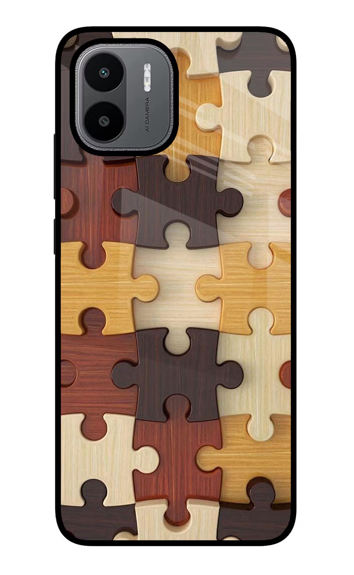 Wooden Puzzle Redmi A1/A2 Glass Case Back Cover by Casekaro