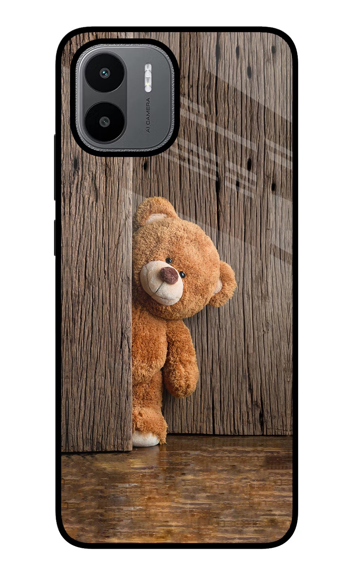 Teddy Wooden Redmi A1/A2 Glass Case Back Cover by Casekaro