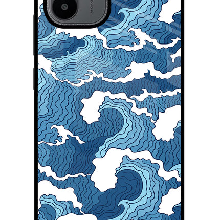 Blue Waves Redmi A1/A2 Glass Case Back Cover by Casekaro
