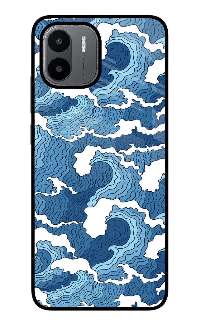 Blue Waves Redmi A1/A2 Glass Case Back Cover by Casekaro