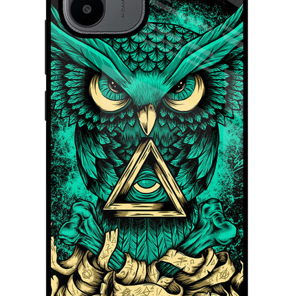 Green Owl Redmi A1/A2 Glass Case Back Cover by Casekaro