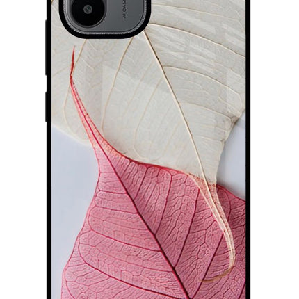 White Pink Leaf Redmi A1/A2 Glass Case Back Cover by Casekaro