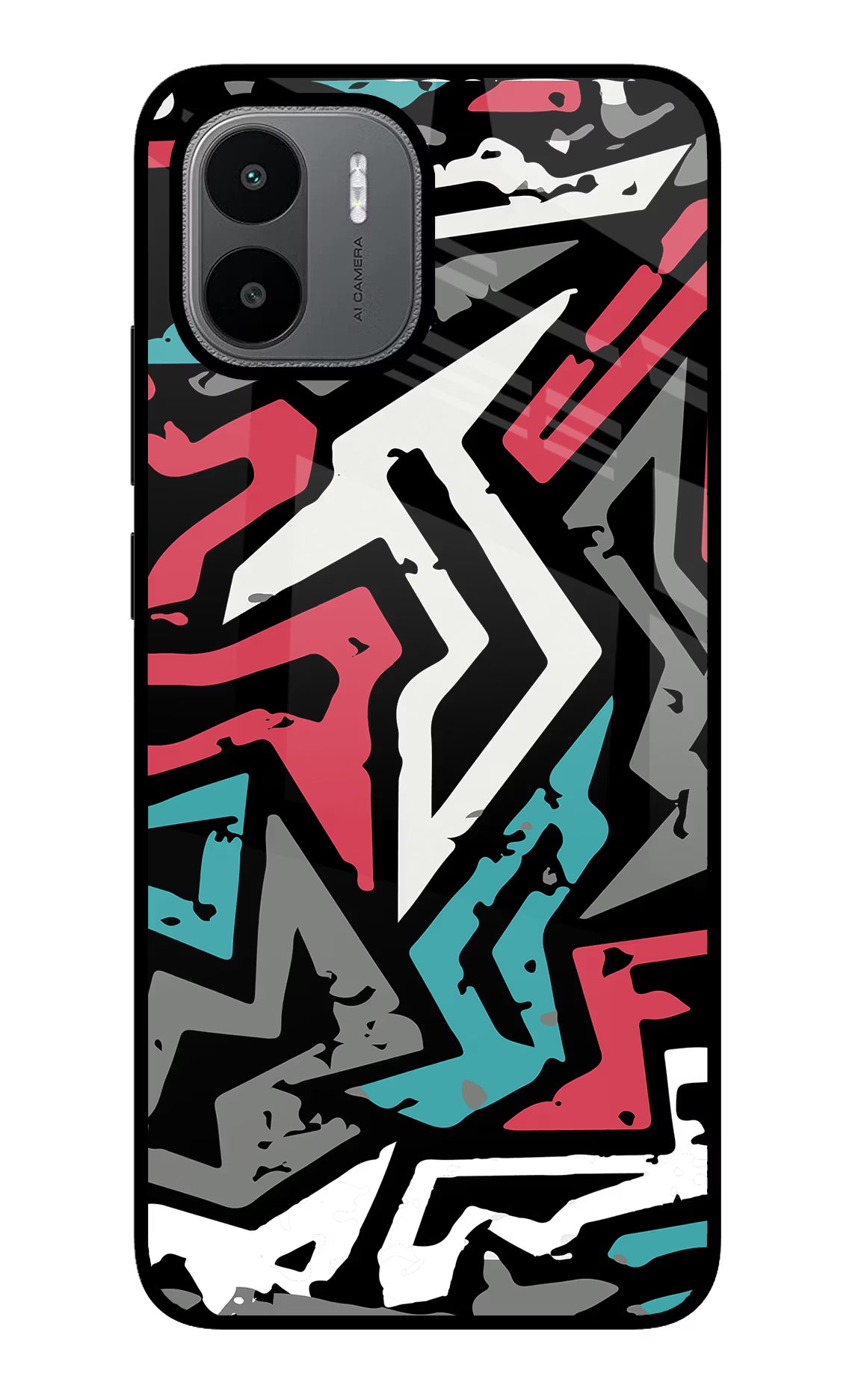 Geometric Graffiti Redmi A1/A2 Glass Case Back Cover by Casekaro