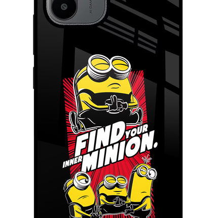 Find your inner Minion Redmi A1/A2 Glass Case Back Cover by Casekaro