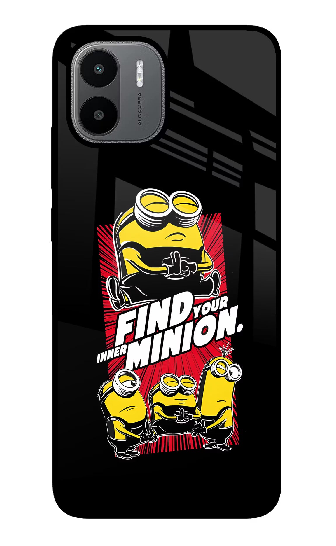Find your inner Minion Redmi A1/A2 Glass Case Back Cover by Casekaro