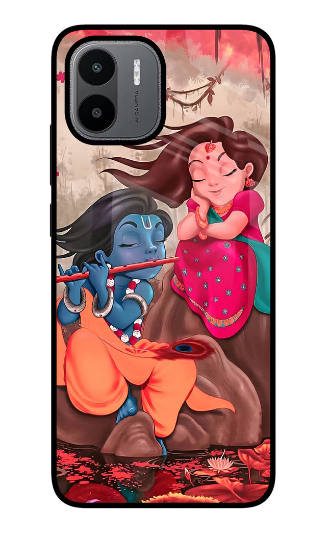 Radhe Krishna Redmi A1/A2 Glass Case Back Cover by Casekaro