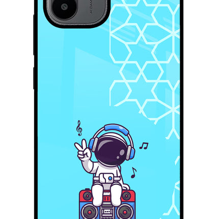 Cute Astronaut Chilling Redmi A1/A2 Glass Case Back Cover by Casekaro