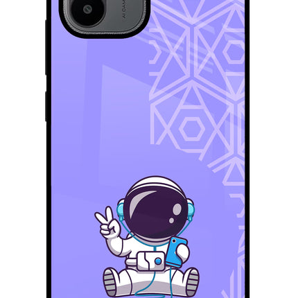 Cute Astronaut Chilling Redmi A1/A2 Glass Case Back Cover by Casekaro