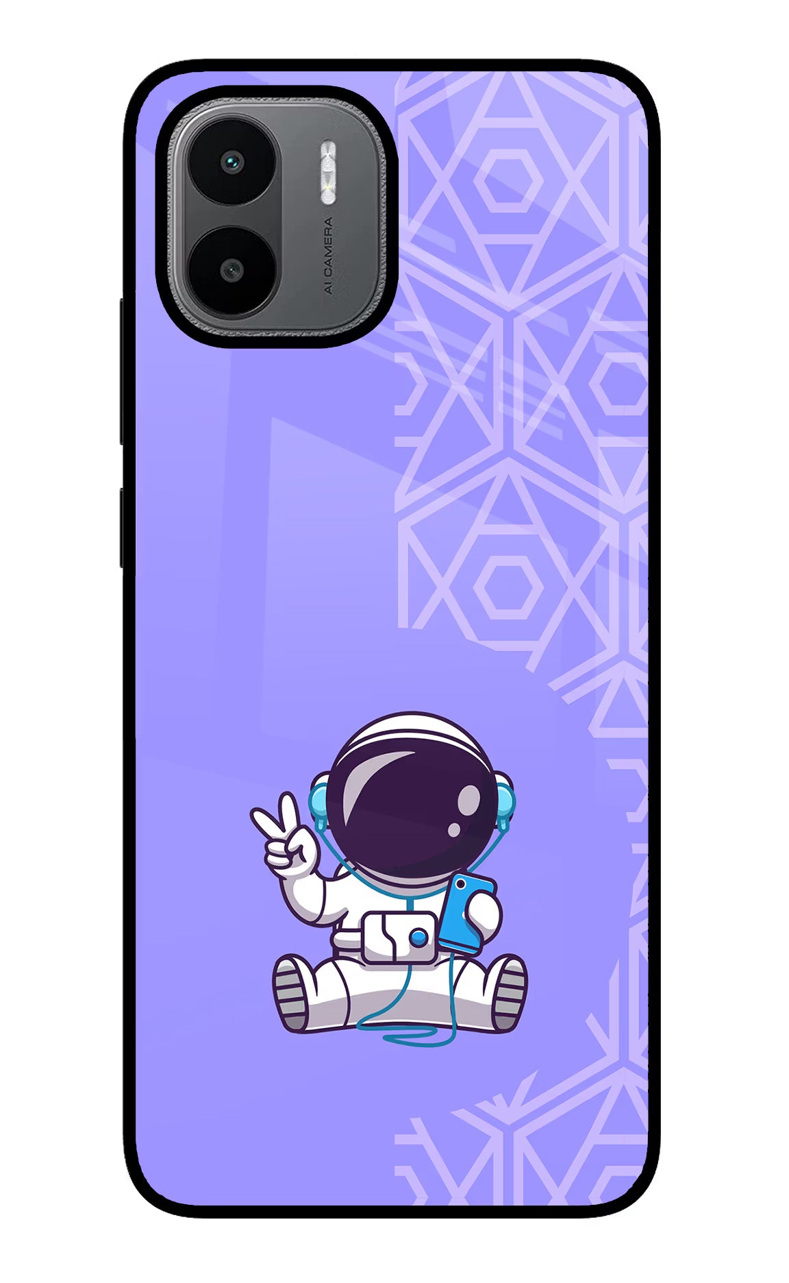 Cute Astronaut Chilling Redmi A1/A2 Glass Case Back Cover by Casekaro