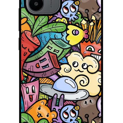 Veggie Doodle Redmi A1/A2 Glass Case Back Cover by Casekaro