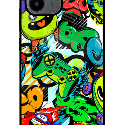 Game Doodle Redmi A1/A2 Glass Case Back Cover by Casekaro