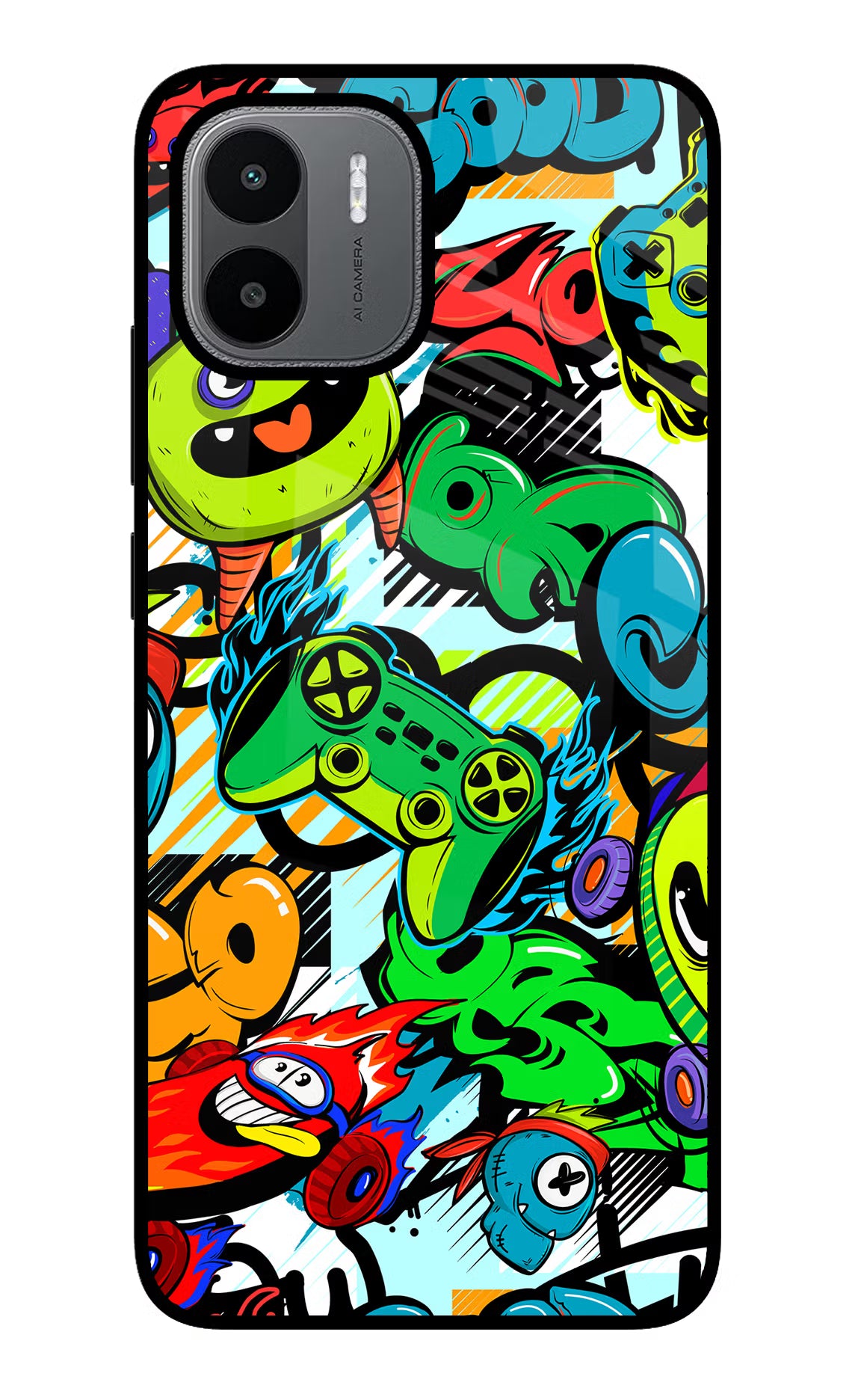 Game Doodle Redmi A1/A2 Glass Case Back Cover by Casekaro