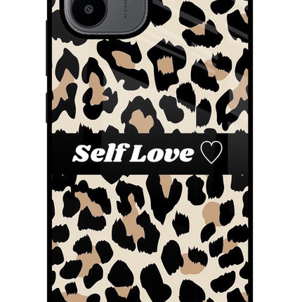 Leopard Print Self Love Redmi A1/A2 Glass Case Back Cover by Casekaro