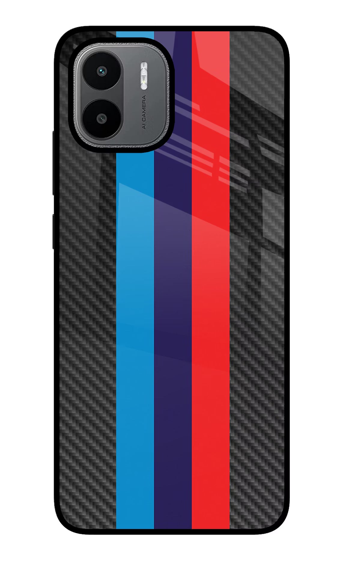 BMW Stripes Pattern Redmi A1/A2 Glass Case Back Cover by Casekaro