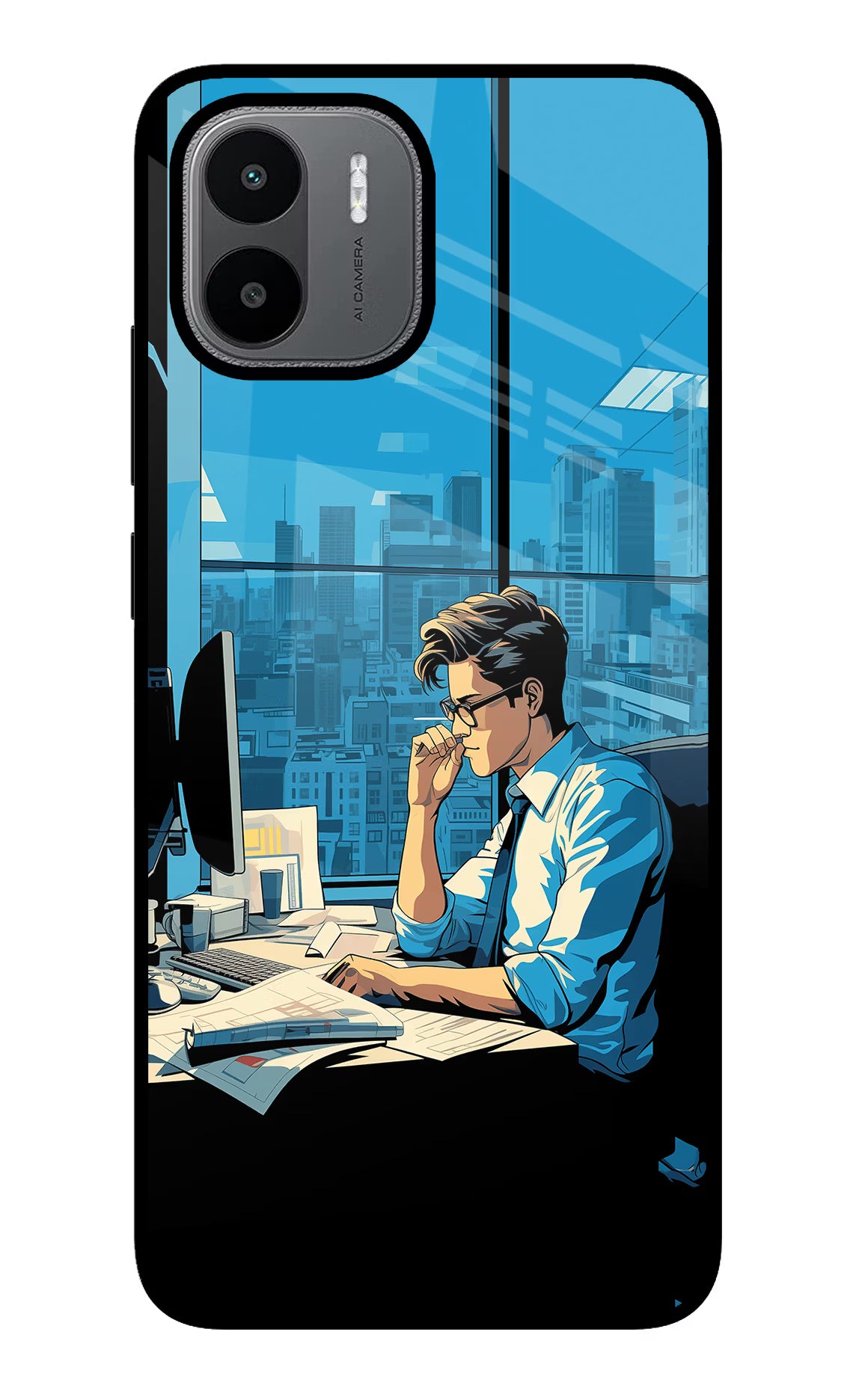 Focused Hustler (AI Generated) Redmi A1/A2 Glass Case Back Cover by Casekaro