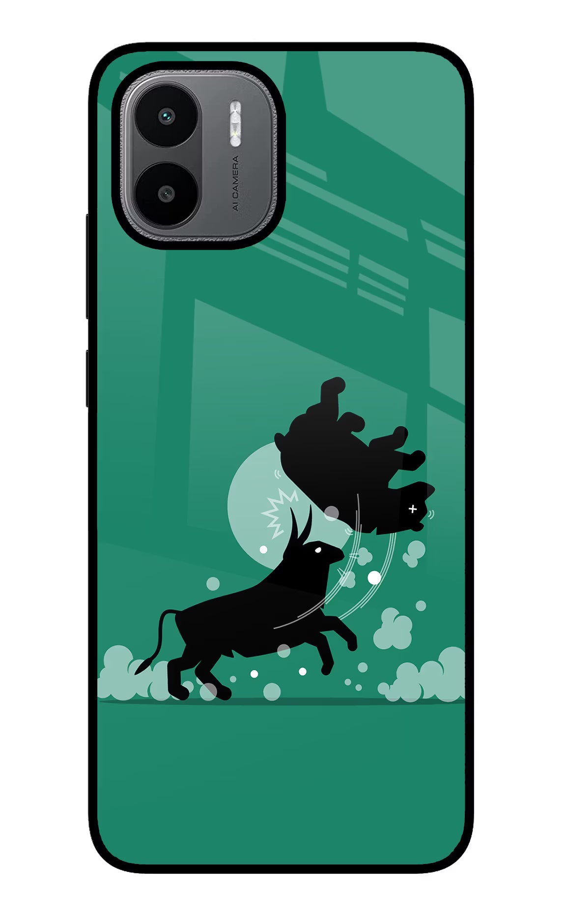 Bull Conqueror Redmi A1/A2 Glass Case Back Cover by Casekaro