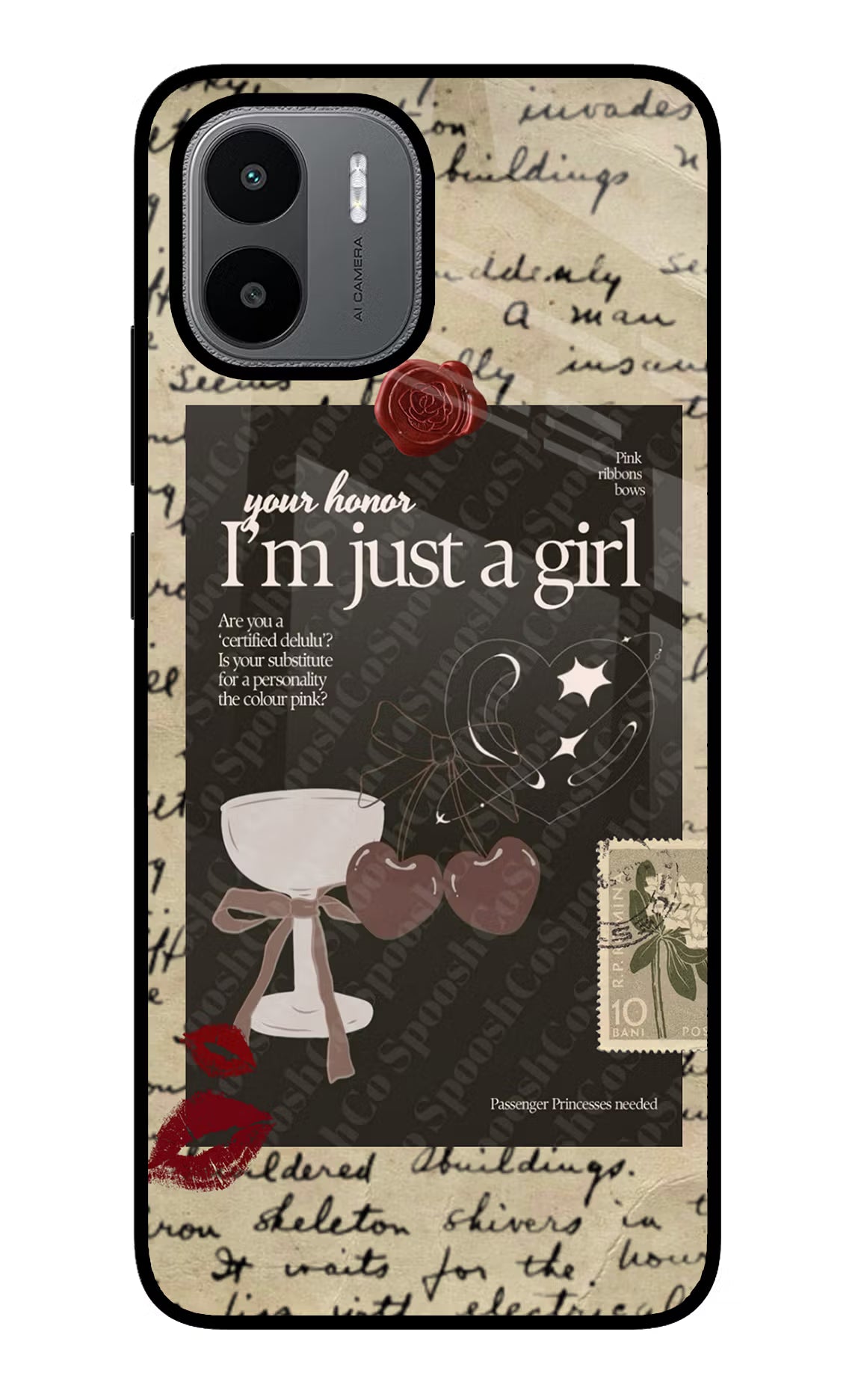 I am just a girl Redmi A1/A2 Glass Case Back Cover by Casekaro