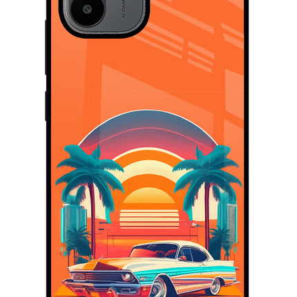 Palm Drive 80s Redmi A1/A2 Glass Case Back Cover by Casekaro