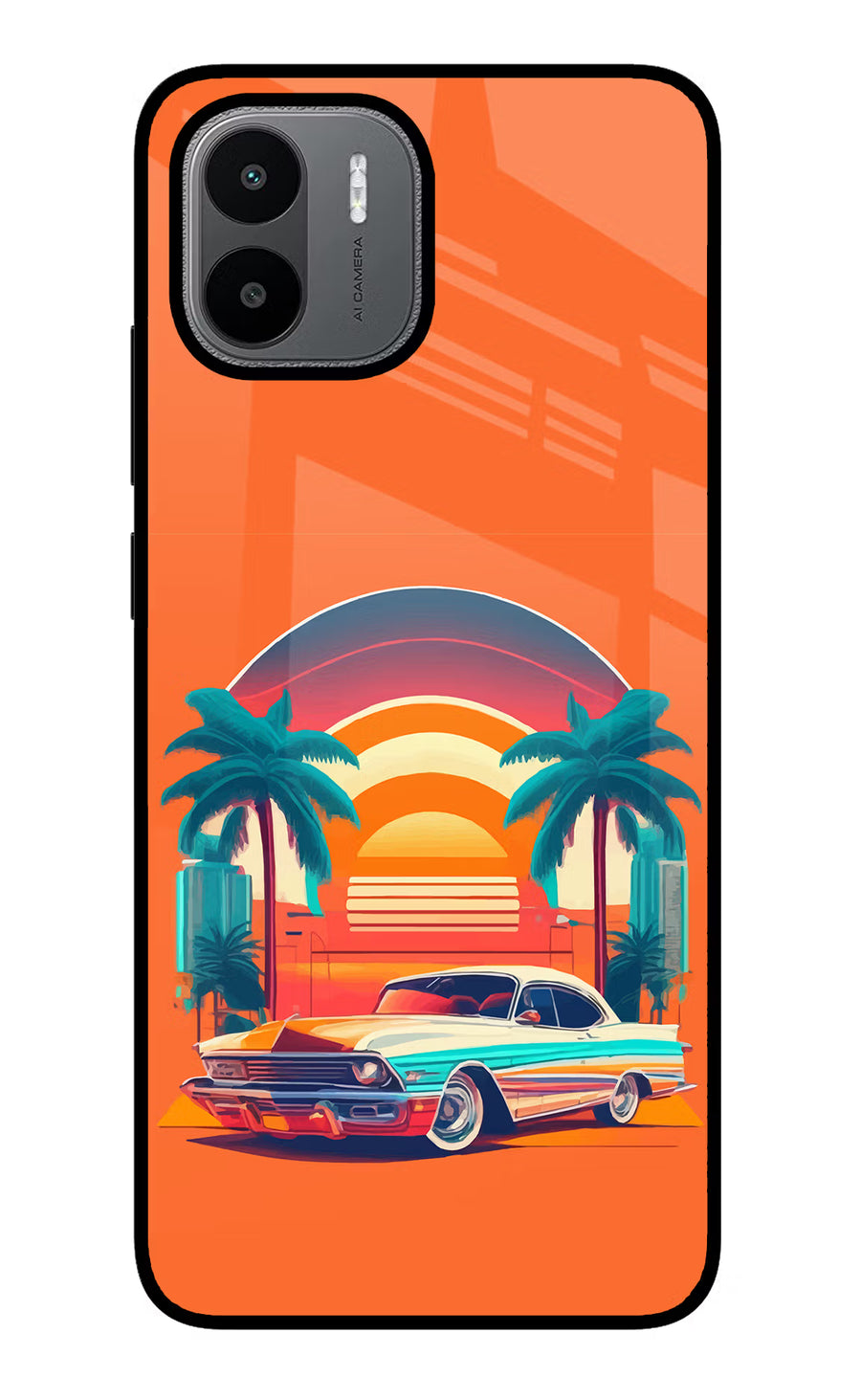Palm Drive 80s Redmi A1/A2 Back Cover, Glass case