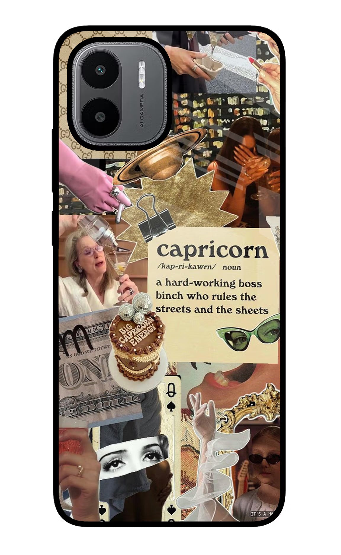 Capricorn Zodiac Redmi A1/A2 Glass Case Back Cover by Casekaro